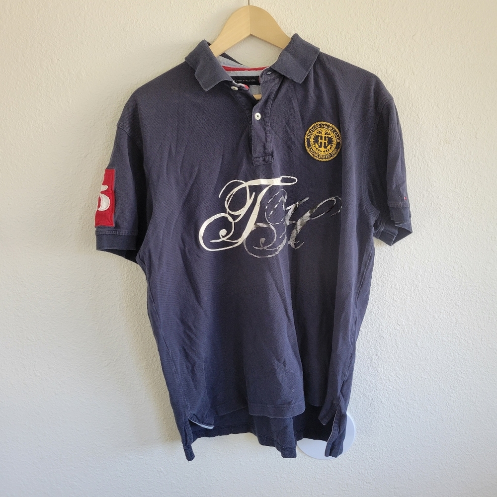 Tommy Hilfiger Polo Shirt Navy Blue Logo Men's Size L